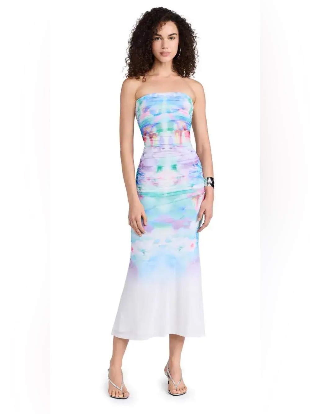 AFRM Strapless Pastel Watercolor Midi Dress - Blue, Purple, Pink